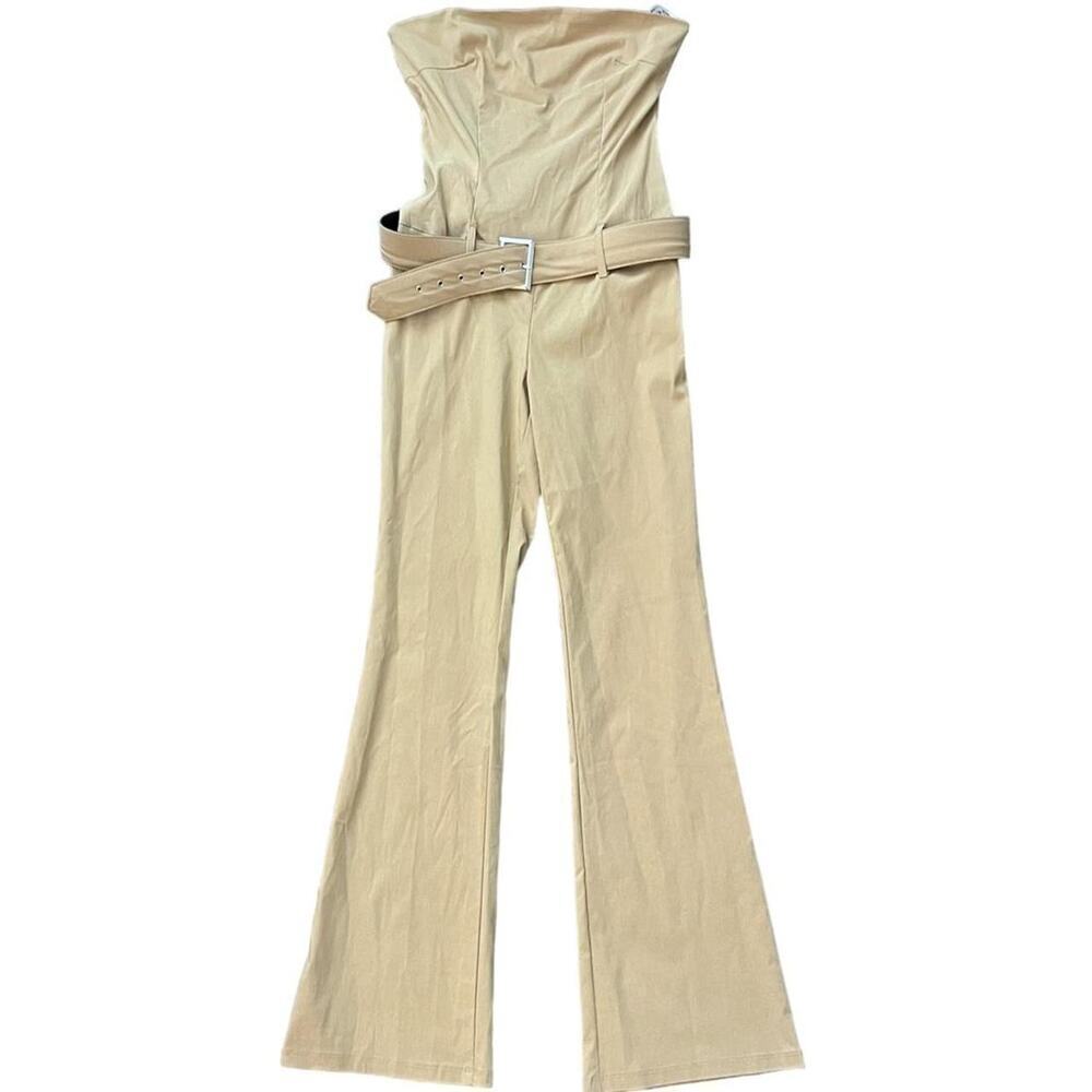 Y2k strapless belted flare full body jumpsuit romper